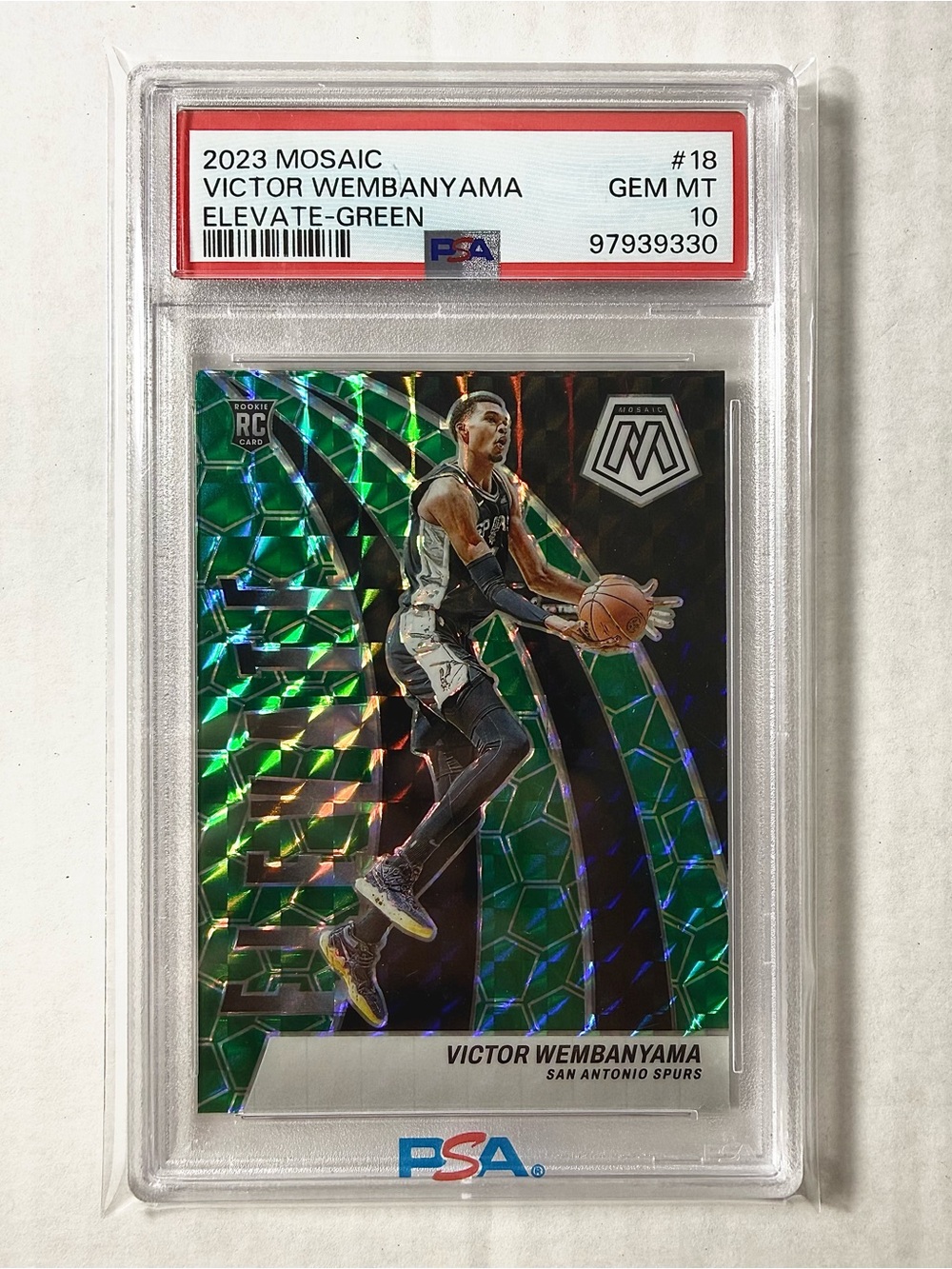 2023 Mosaic Victor Wembanyama Elevate Green RC - PSA 10